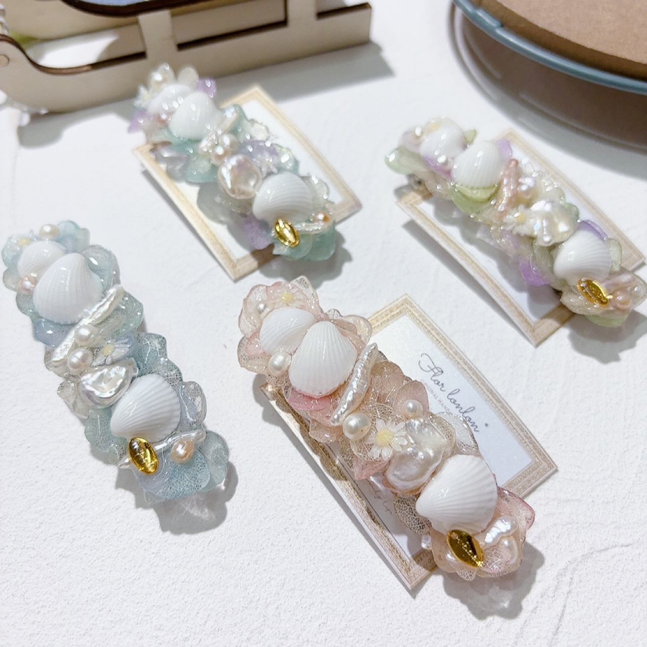 [手作家] 乾花貝殼彈弓髮夾