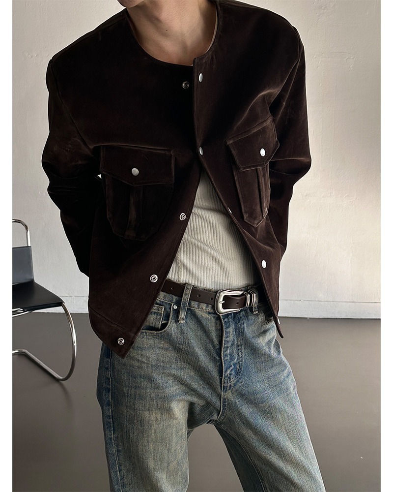 絲絨圓領夾克外套