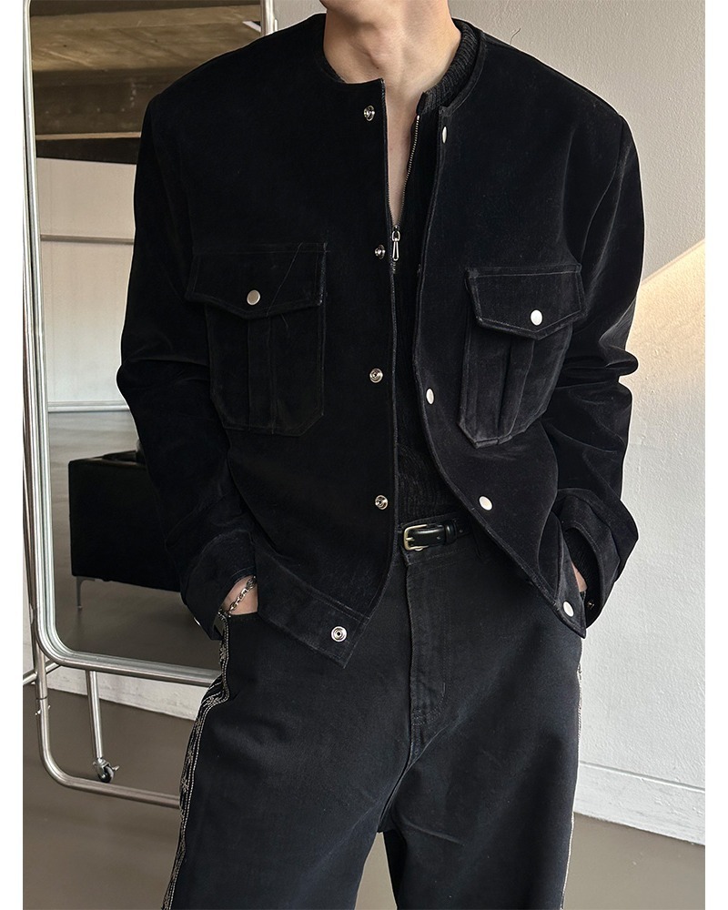 絲絨圓領夾克外套