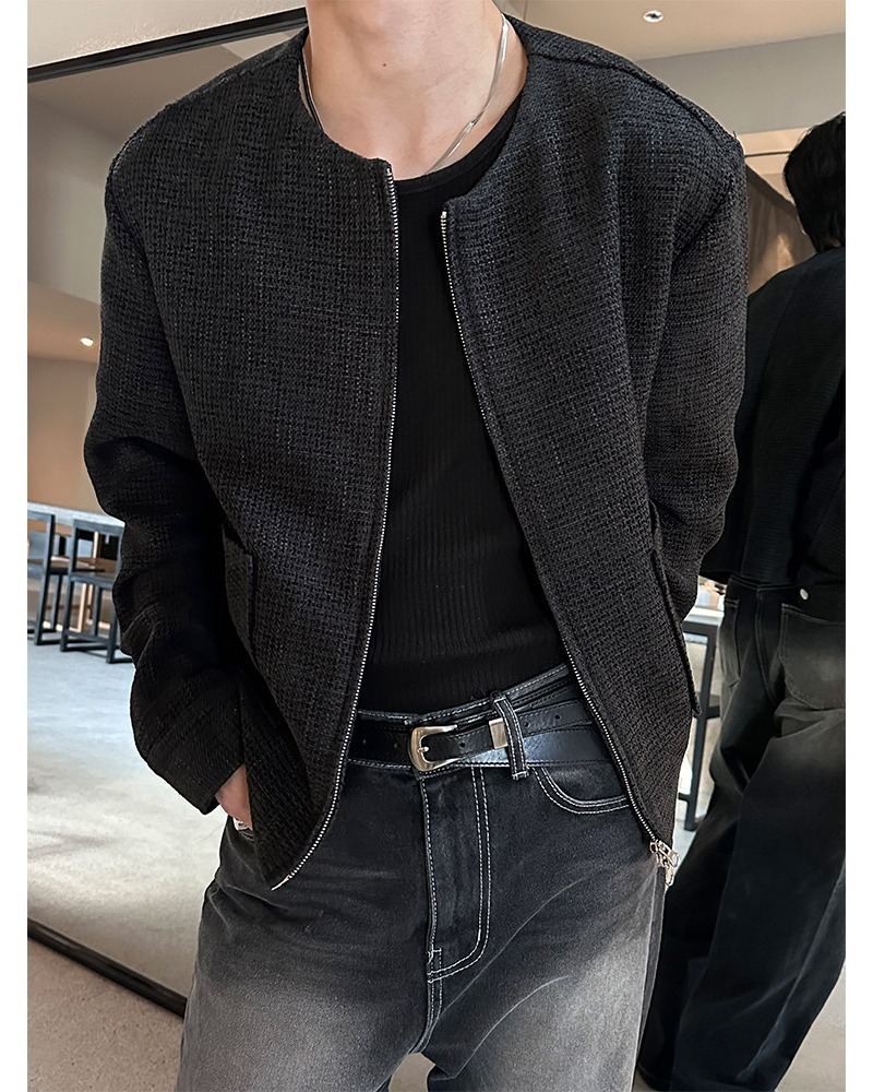 粗花呢圓領小香開襟衫夾克