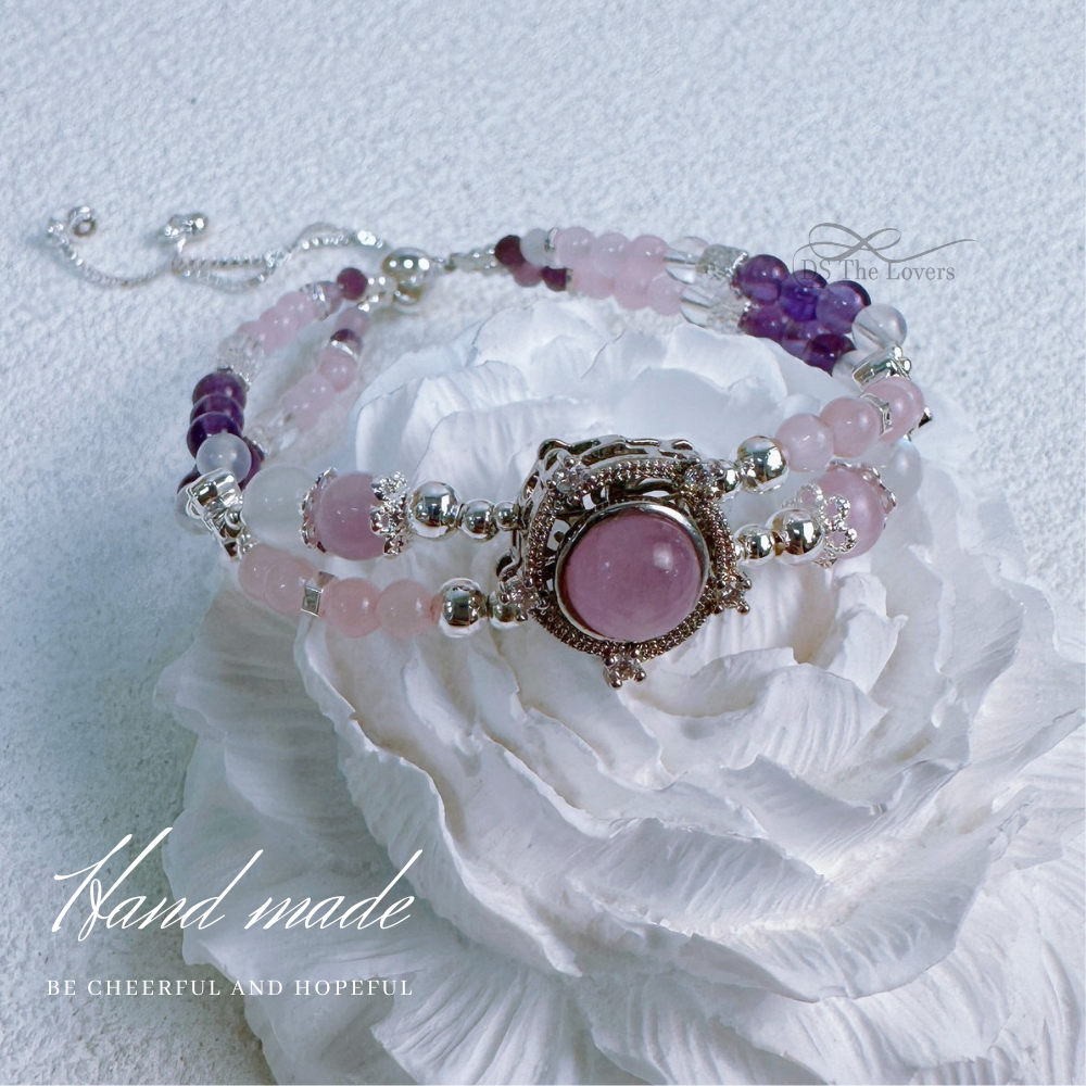 DS The Lovers 設計款 雙層『夢幻靈韻』天然水晶手鍊 |紫鋰輝旋轉魔盒 紫水晶 白水晶 貓眼石