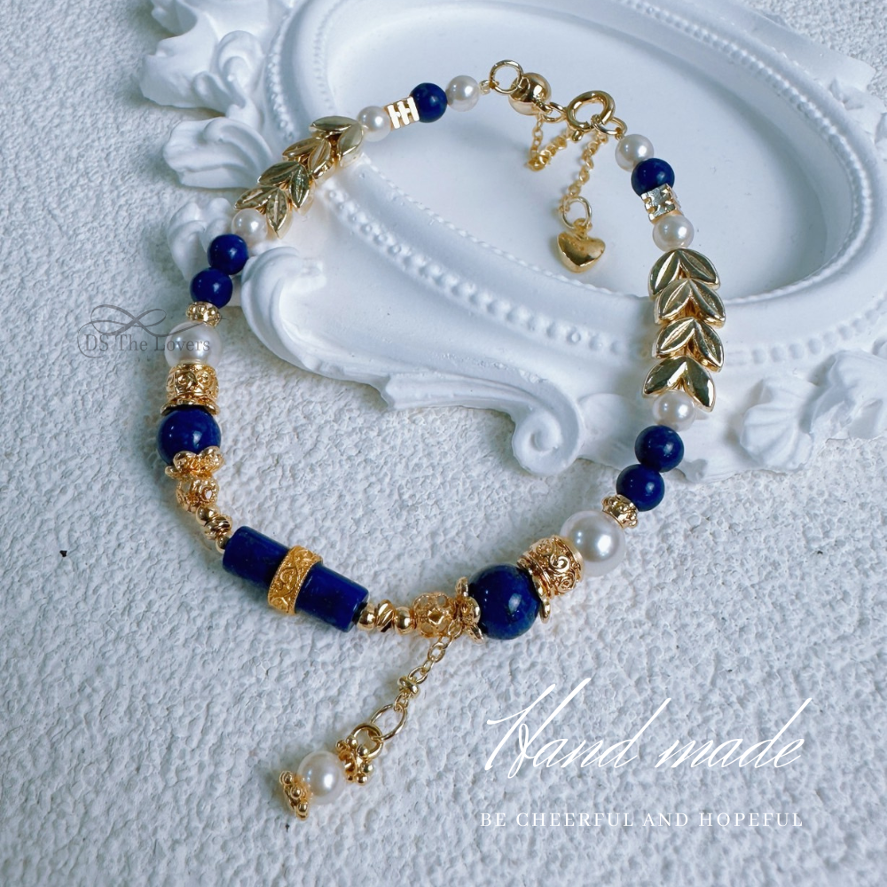 DS The Lovers 設計款『藍穗財金』水晶手鍊 靈感與財富的交匯 主飾品925純銀鍍金青金石 豐收 招財 智慧