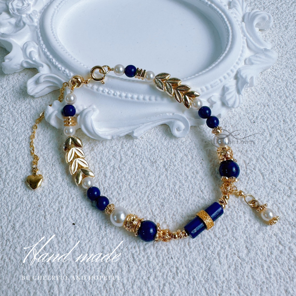 DS The Lovers 設計款『藍穗財金』水晶手鍊 靈感與財富的交匯 主飾品925純銀鍍金青金石 豐收 招財 智慧