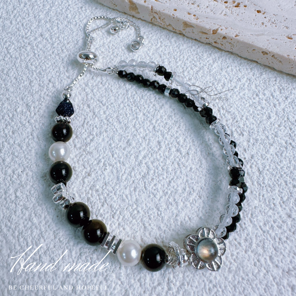 DS The Lovers 設計款『星夜守護』水晶手鍊 守護之石 灰月光石 金曜石 藍砂石 黑尖晶 白水晶