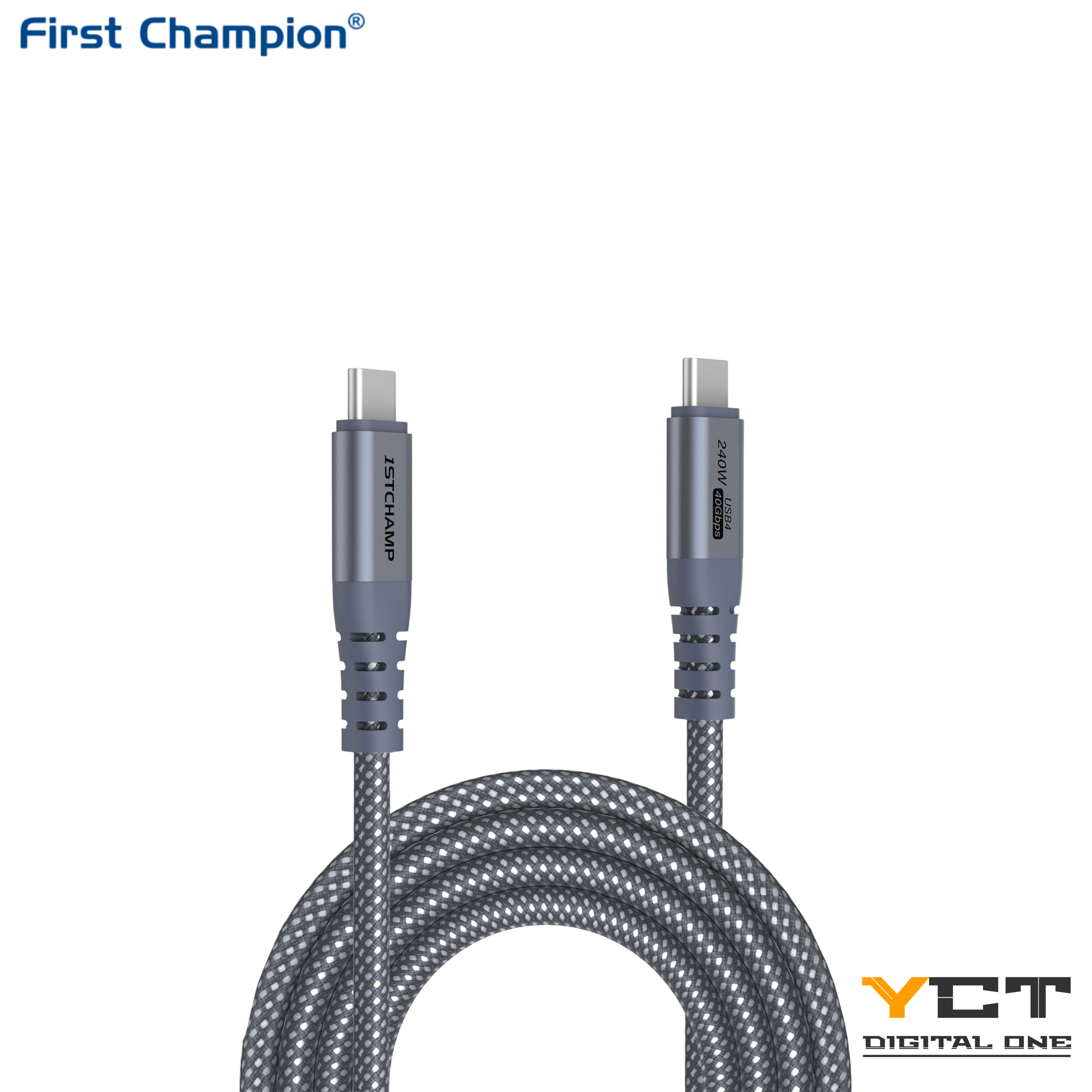 First Champion USB 4.0 Type-C to Type-C 連接線, 240W, 40Gbps, 100cm, 尼龍編織, TC4CG3EPR-NP1M