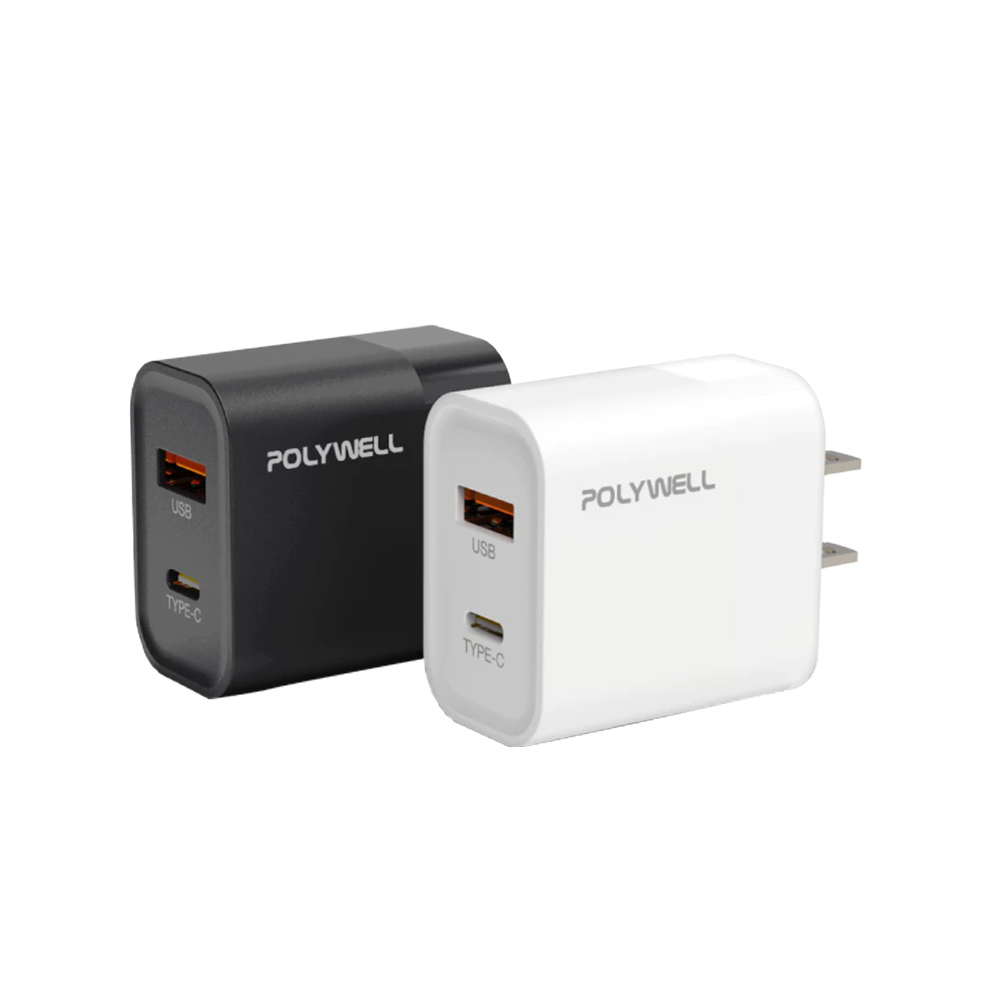 PD雙孔快充頭 30W POLYWELL Type-C充電器 豆腐頭 適用蘋果iPhone快充 寶利威爾【DZ0212】