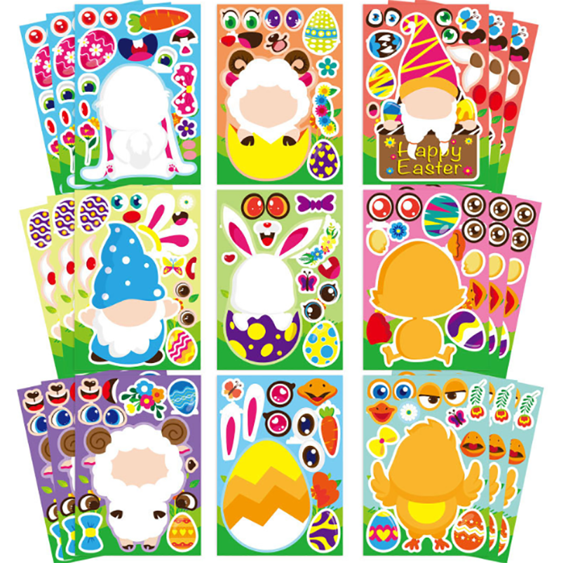 現貨區 復活節兔子彩蛋矮人拼圖趣味DIY貼紙 (1PCS) HE035