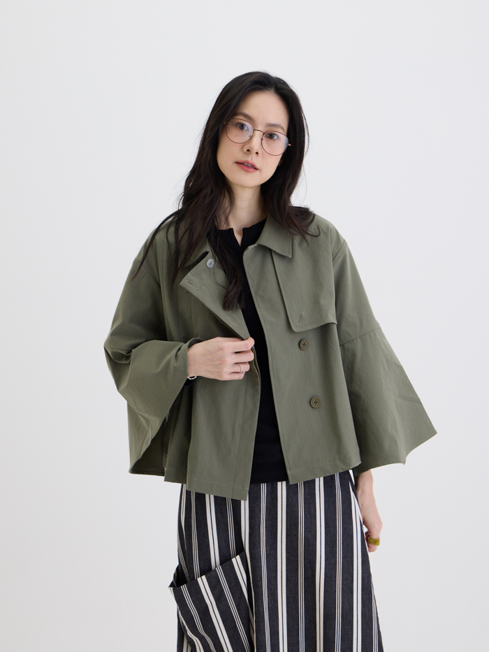 瑪琪長袖造型風衣外套-軍綠