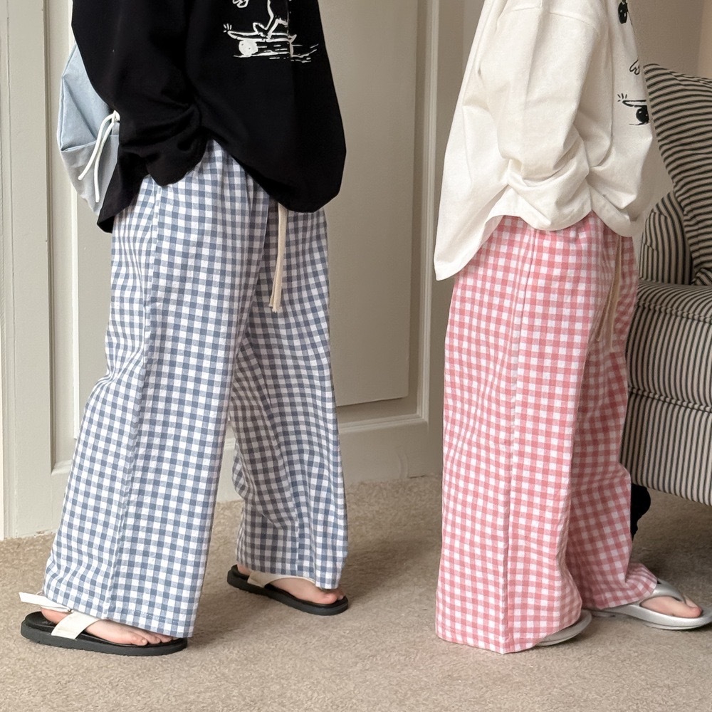 兩色格子寬褲