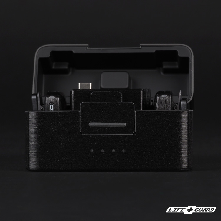 LIFE+GUARD 麥克風貼膜安裝正視圖，適用 DJI Mic Mini