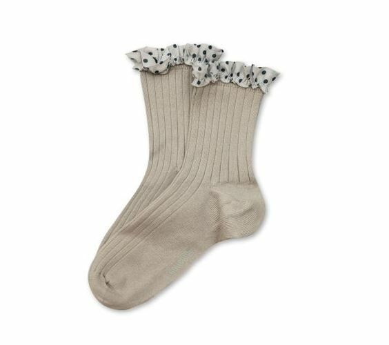 COLLEGIEN 點點荷葉邊低筒襪 Emilie- Gris Perle珍珠灰