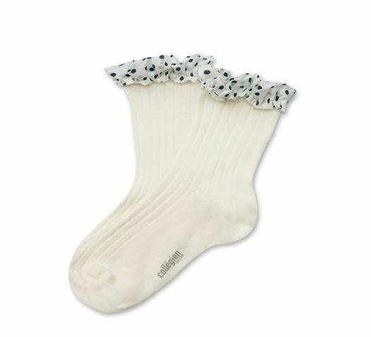 (預購) COLLEGIEN 點點荷葉邊低筒襪 Emilie - 908 Blanc Neige 雪白