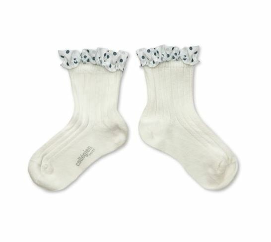 (預購) COLLEGIEN 點點荷葉邊低筒襪 Emilie - 908 Blanc Neige 雪白