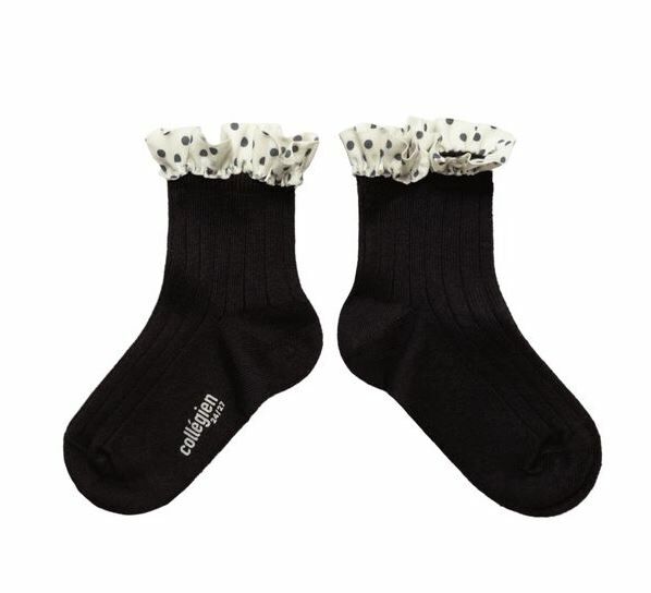 COLLEGIEN 點點荷葉邊低筒襪 Emilie- Noir de Charbon黑