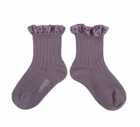 COLLEGIEN 點點荷葉邊低筒襪 Emilie- Glycine du Japon紫藤
