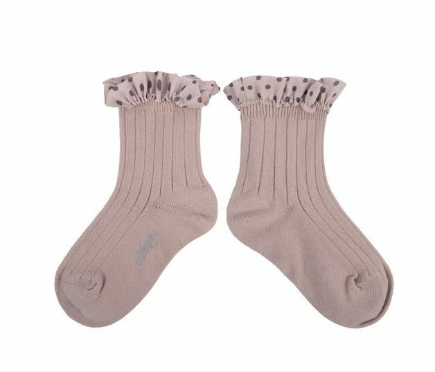 COLLEGIEN 點點荷葉邊低筒襪 Emilie- Vieux Rose復古粉