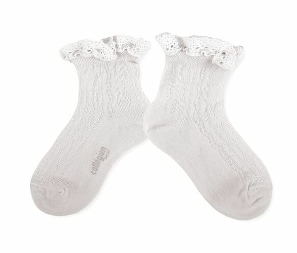 COLLEGIEN 布蕾絲邊織花短襪 Annette- Blanc Neige雪白