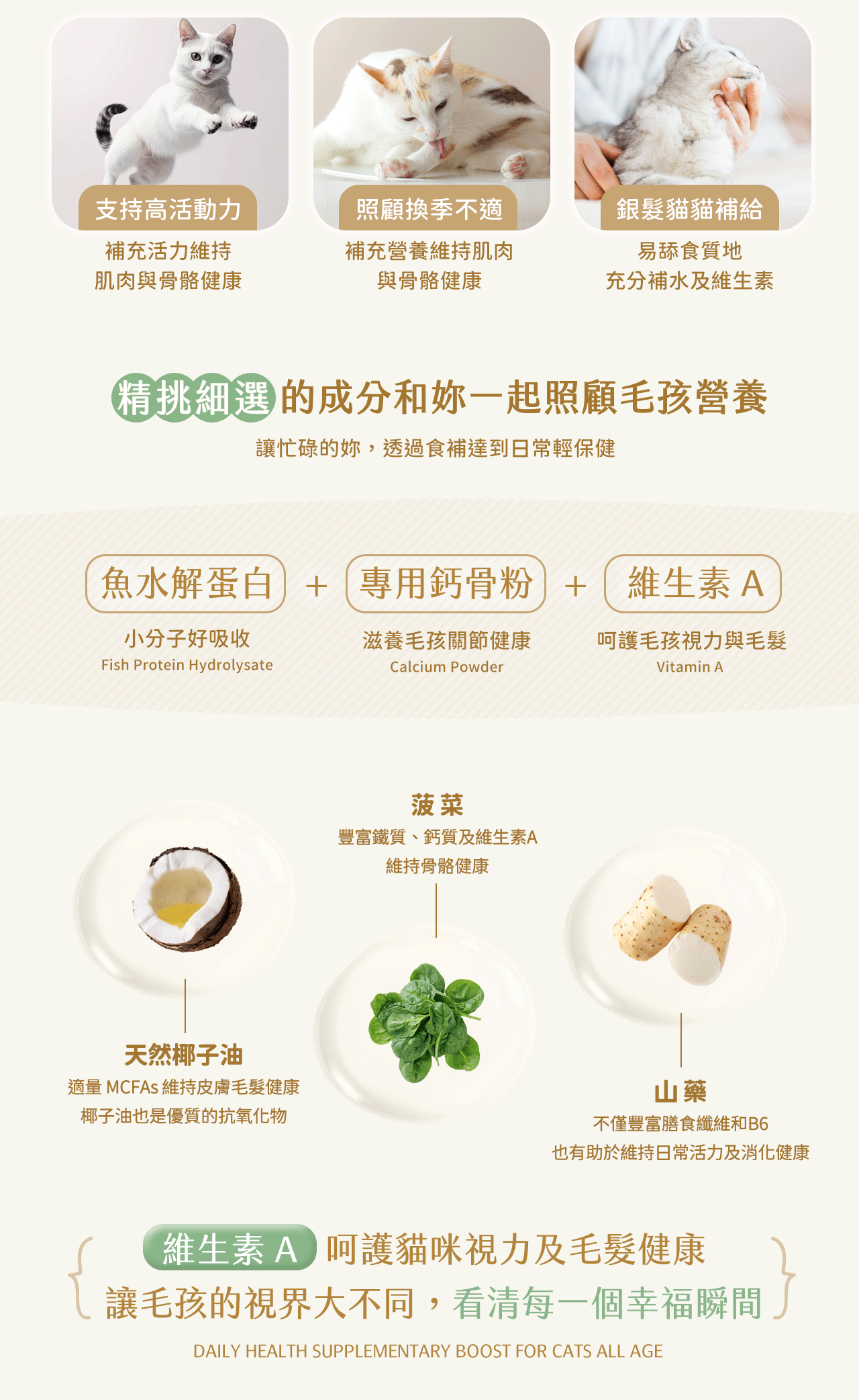 支持高活動力貓咪,銀髮貓咪補充營養,好消化吸收