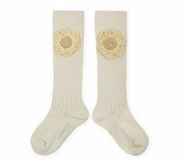 COLLEGIEN 針織花朵長襪Fleur -Doux Agneaux米白