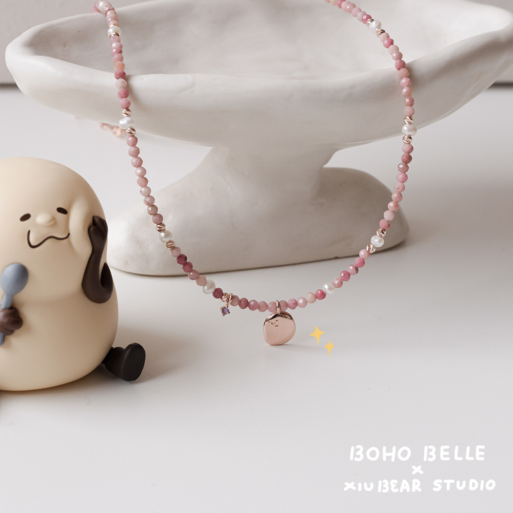 阿泥紅紋石小珍珠手工項鍊