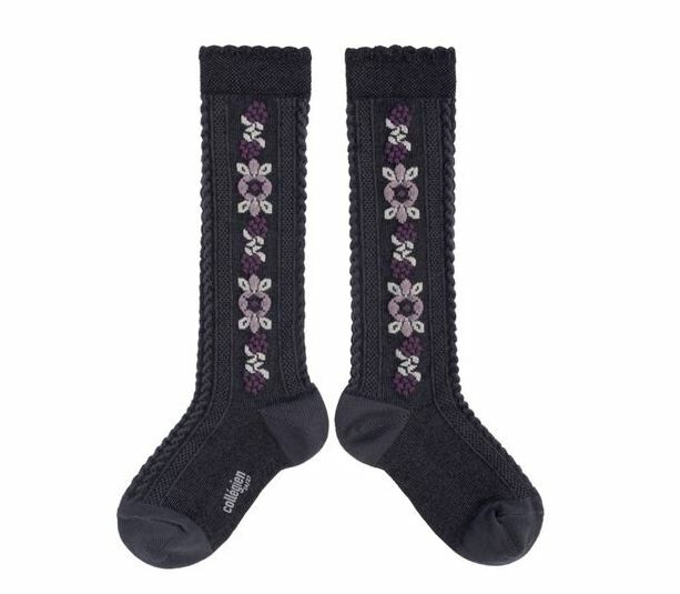 COLLEGIEN 織花針織長襪 Dalia - Pierre de Volvic深灰