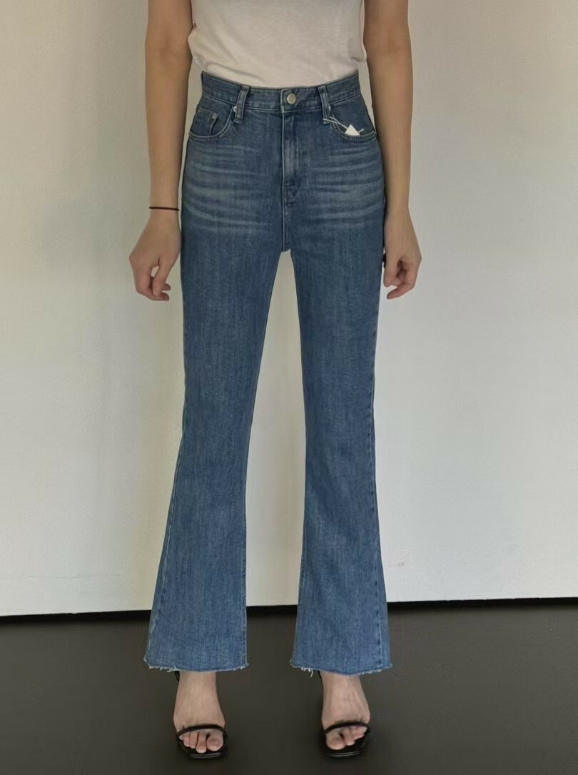 刷色九分鬚邊小喇叭褲