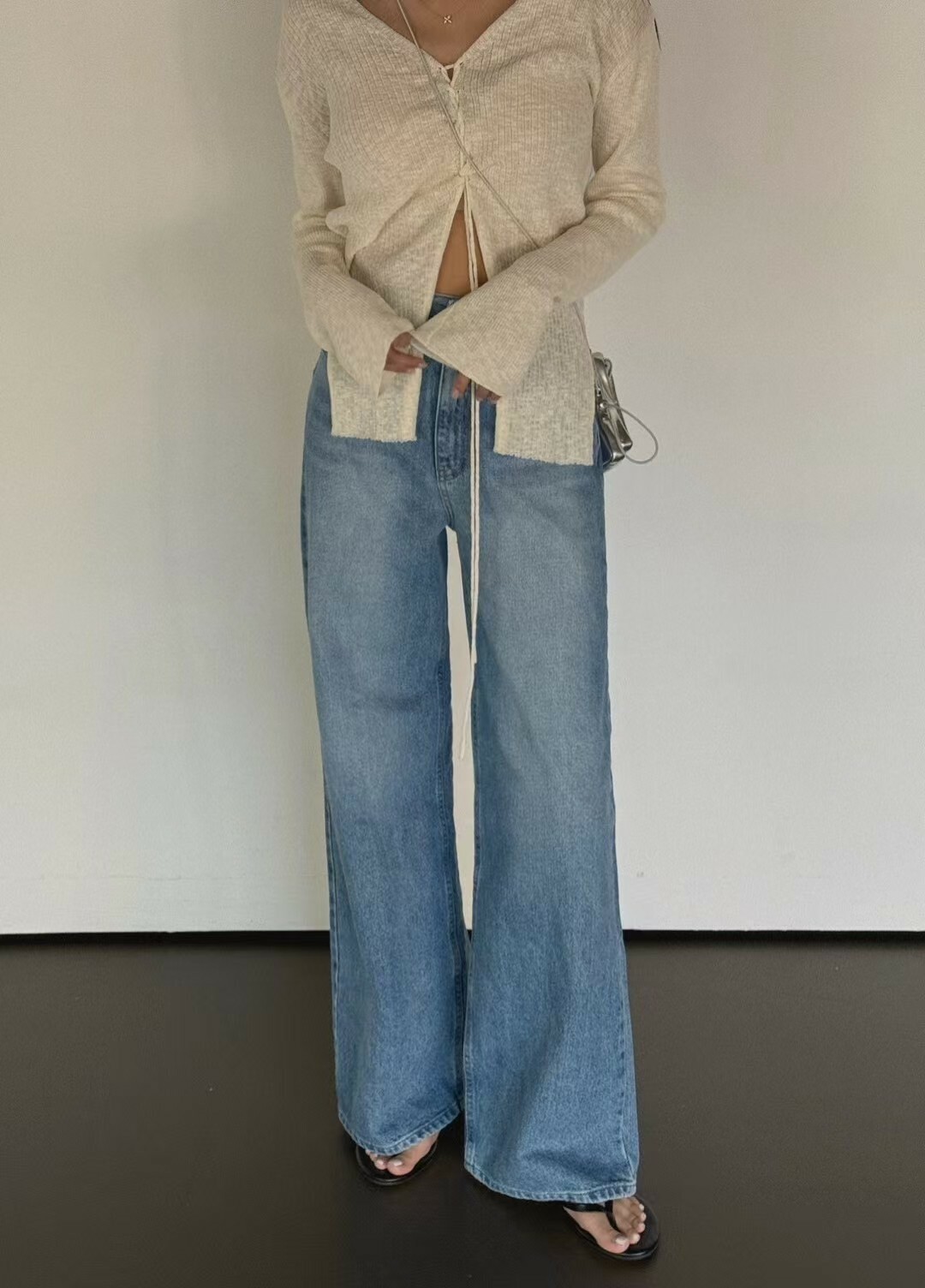 個性刷白牛仔寬褲