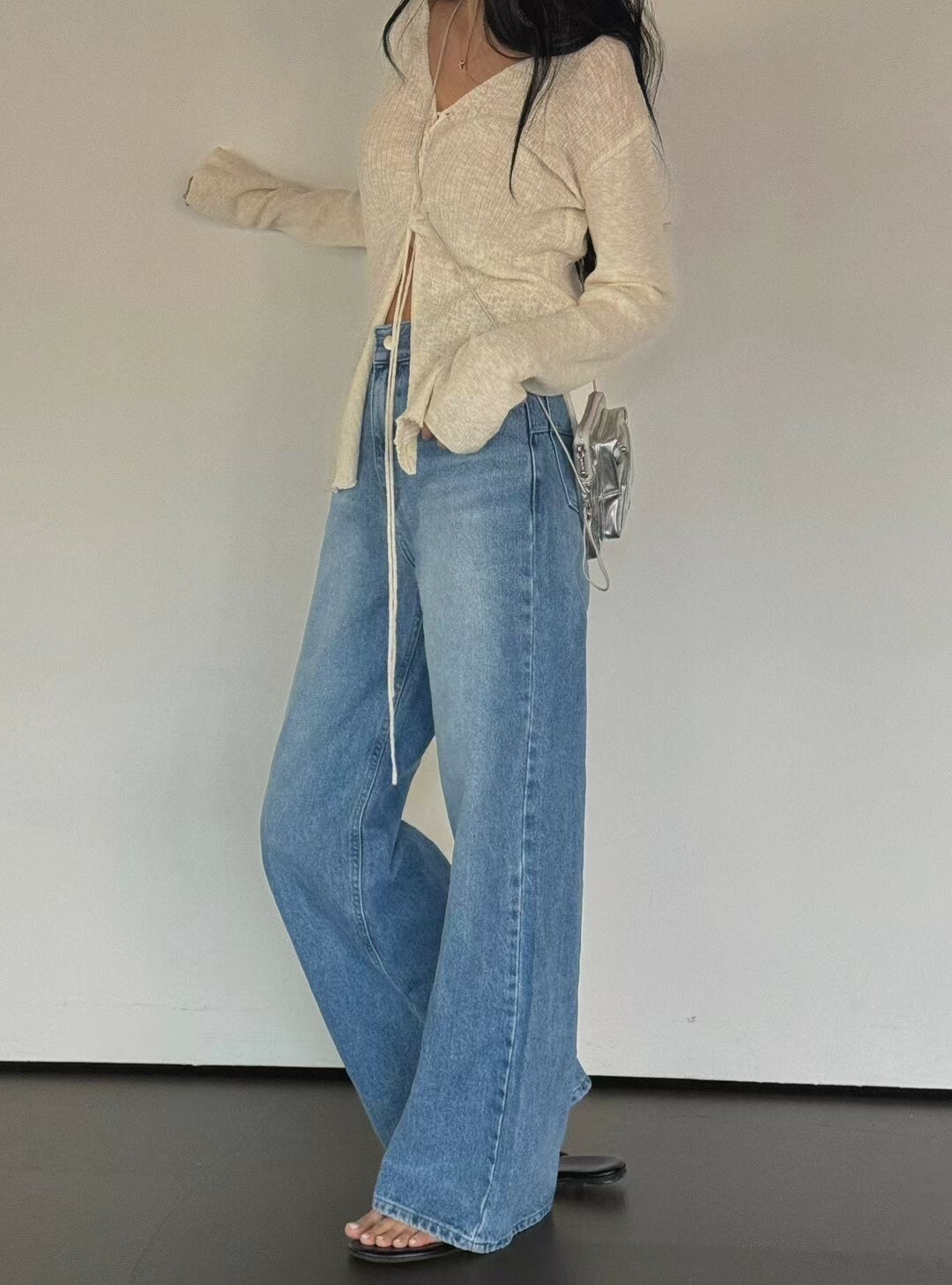 個性刷白牛仔寬褲