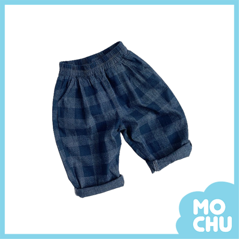 牛仔格子寬鬆長褲