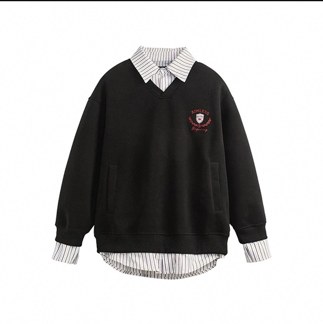 條紋假兩件長袖POLO衫-兩色預購