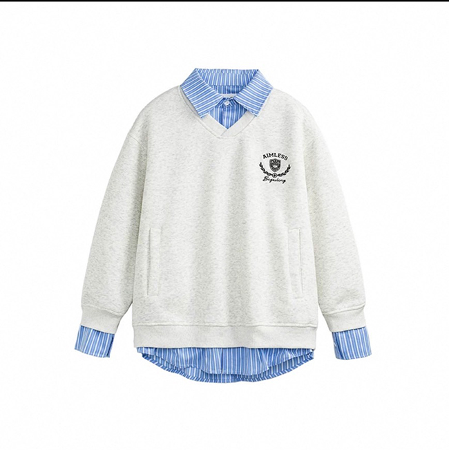 條紋假兩件長袖POLO衫-兩色預購