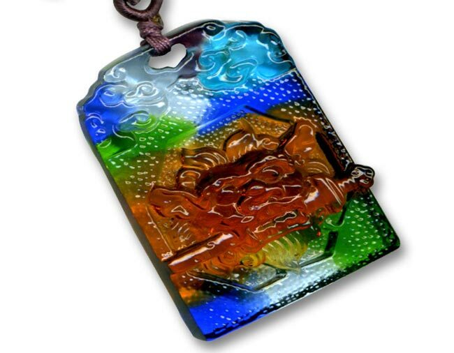 鹿港窯水晶琉璃｜咬劍獅頭項鍊 威猛護身招財辟邪