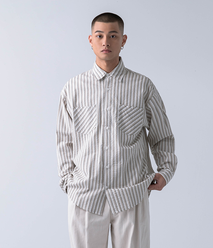 日系紋理感條紋襯衫