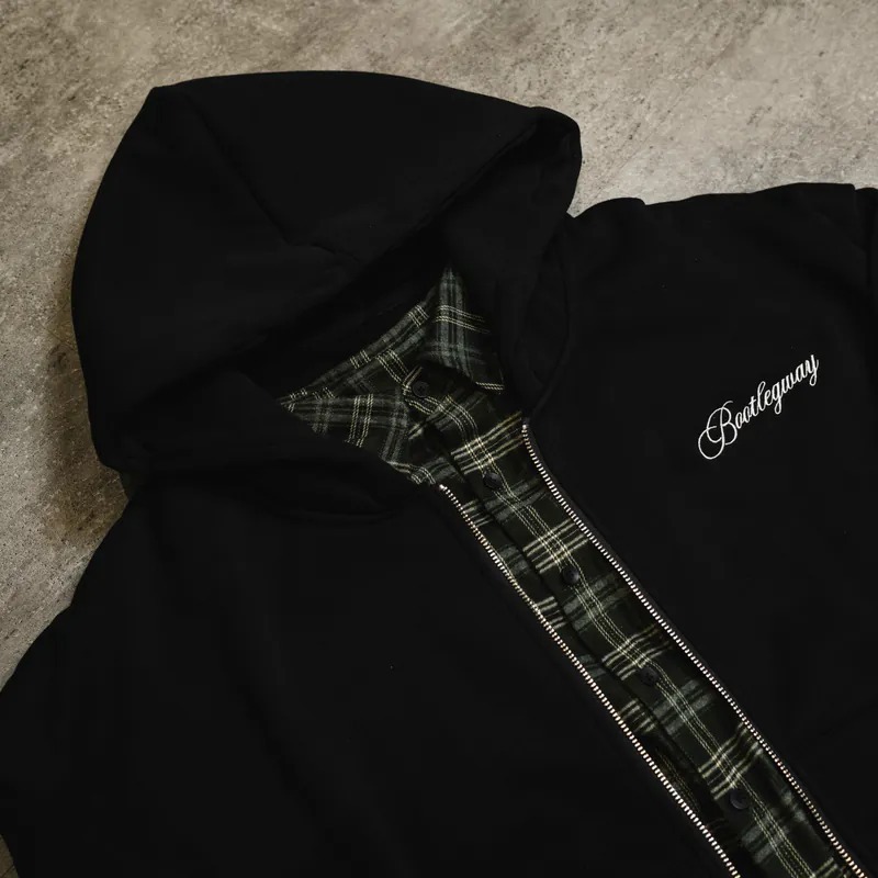 Bootlegway / BTLG Flannel Hoodie Black 假兩件 襯衫 外套 黑綠