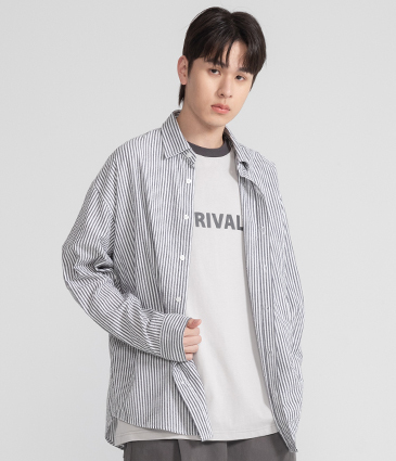 泡泡肌理感條紋長袖襯衫