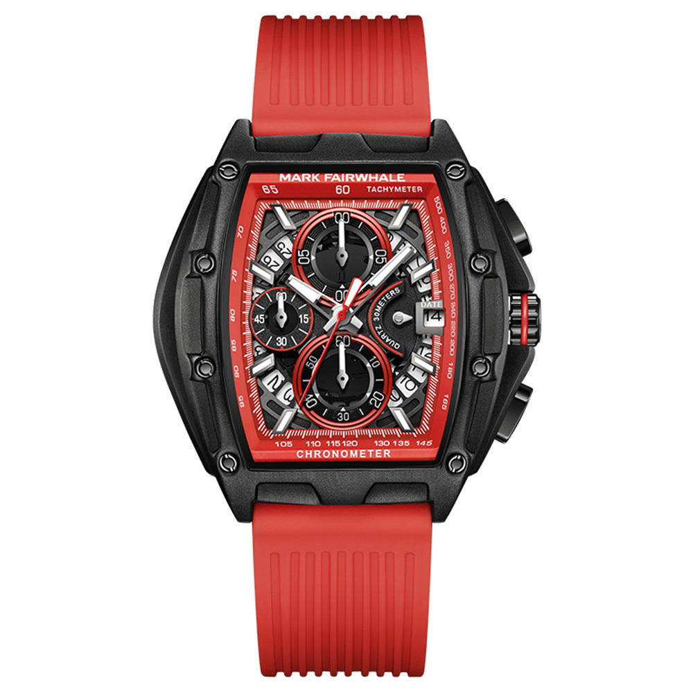 【Mark Fairwhale 馬克菲爾】FW-6590* 幾何酒桶型 多功能 三針三眼 撞色 手錶 -