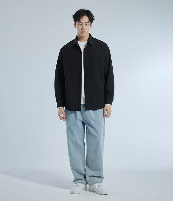 【第二件5折】皺皺紋理面料襯衫