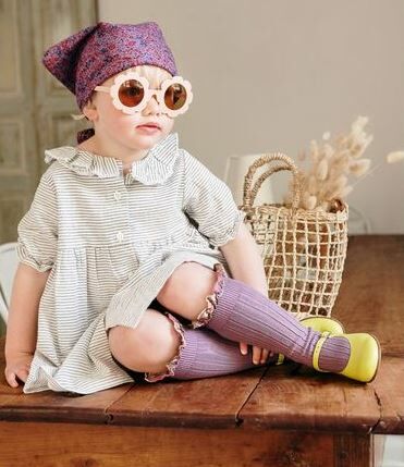 COLLEGIEN 花卉刺繡荷葉邊高筒襪 Eglantine-Glycine du Japon紫藤