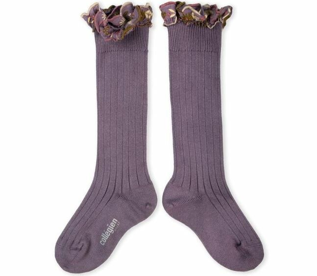 COLLEGIEN 花卉刺繡荷葉邊高筒襪 Eglantine-Glycine du Japon紫藤
