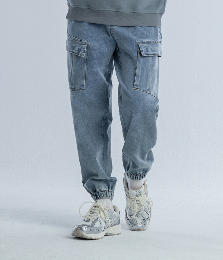 【期間限定】多口袋寬版縮口牛仔褲