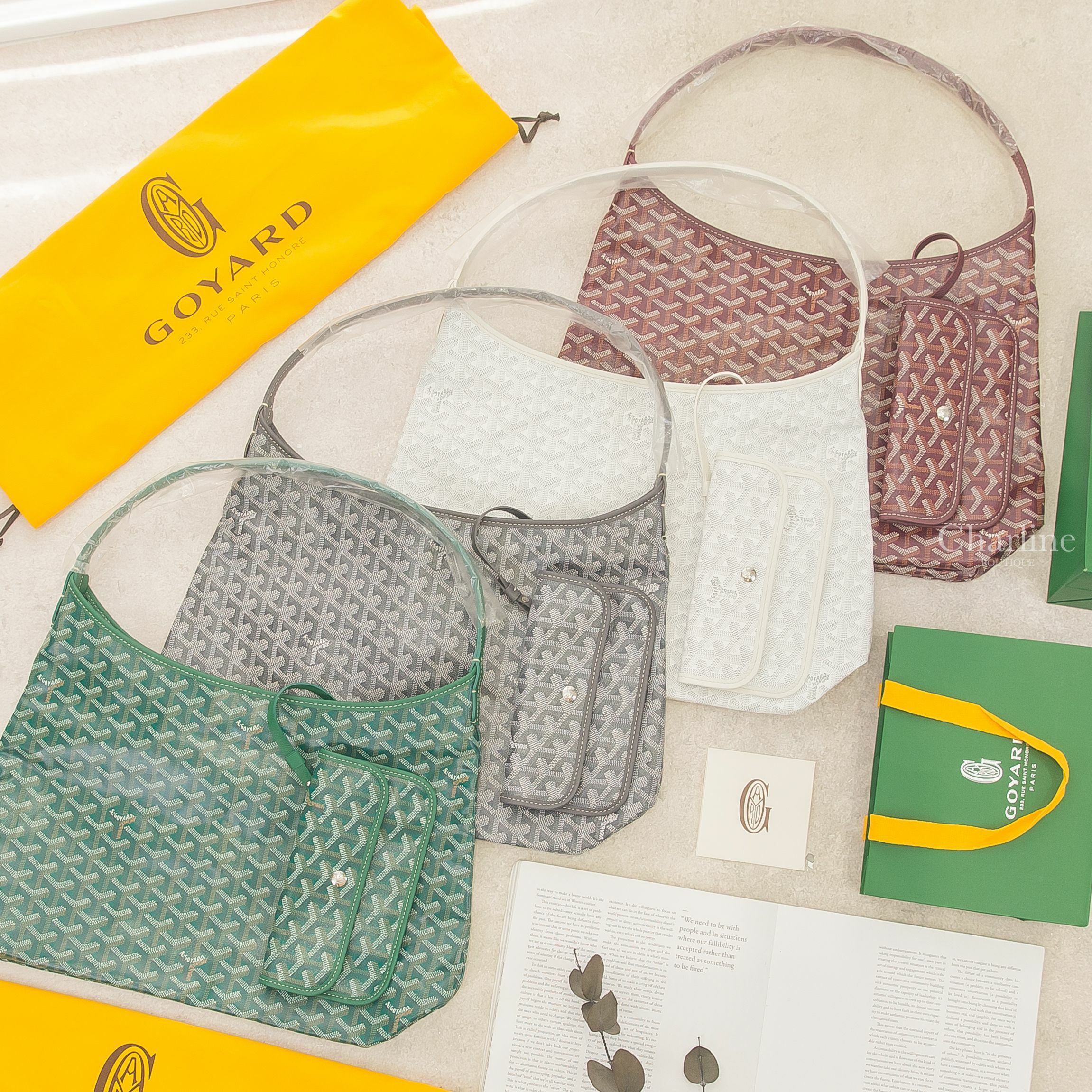 Goyard Bohème Hobo 綠色帆布小牛皮同色提把手提肩背包,Hobo 勃根地酒紅帆布小牛皮同色手提肩背包,Hobo 白色帆布小牛皮同色提把手提肩背包,Hobo 灰色帆布小牛皮同色提把手提肩背包-Charline Boutique 精品代購