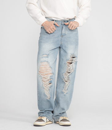 刷破寬鬆直筒褲