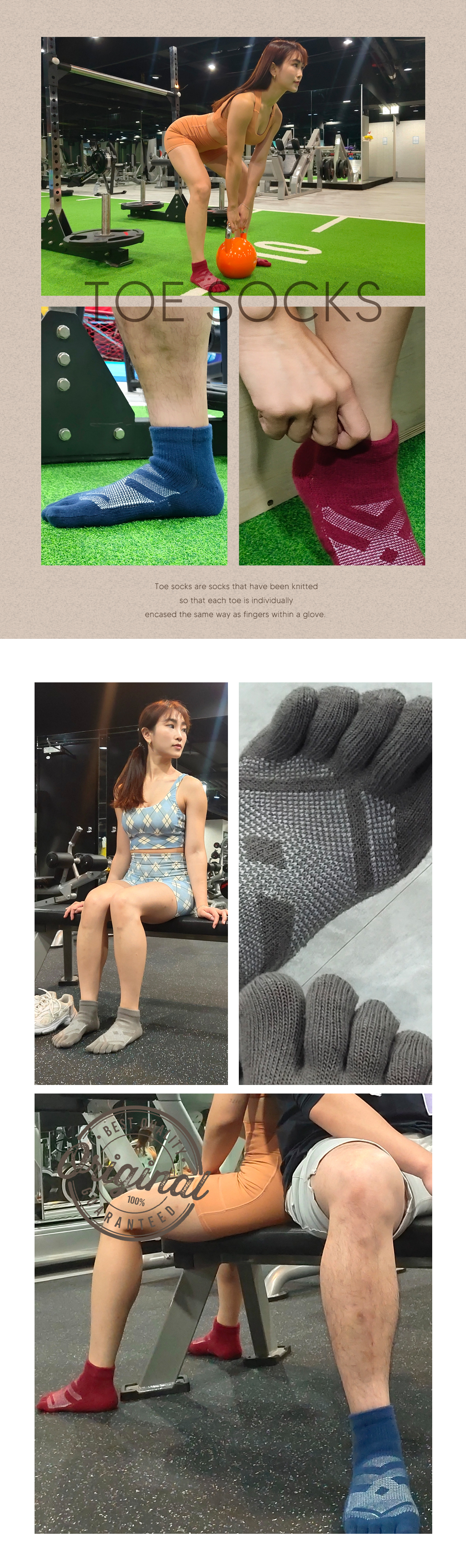 男女模特穿襪款在健身房展示