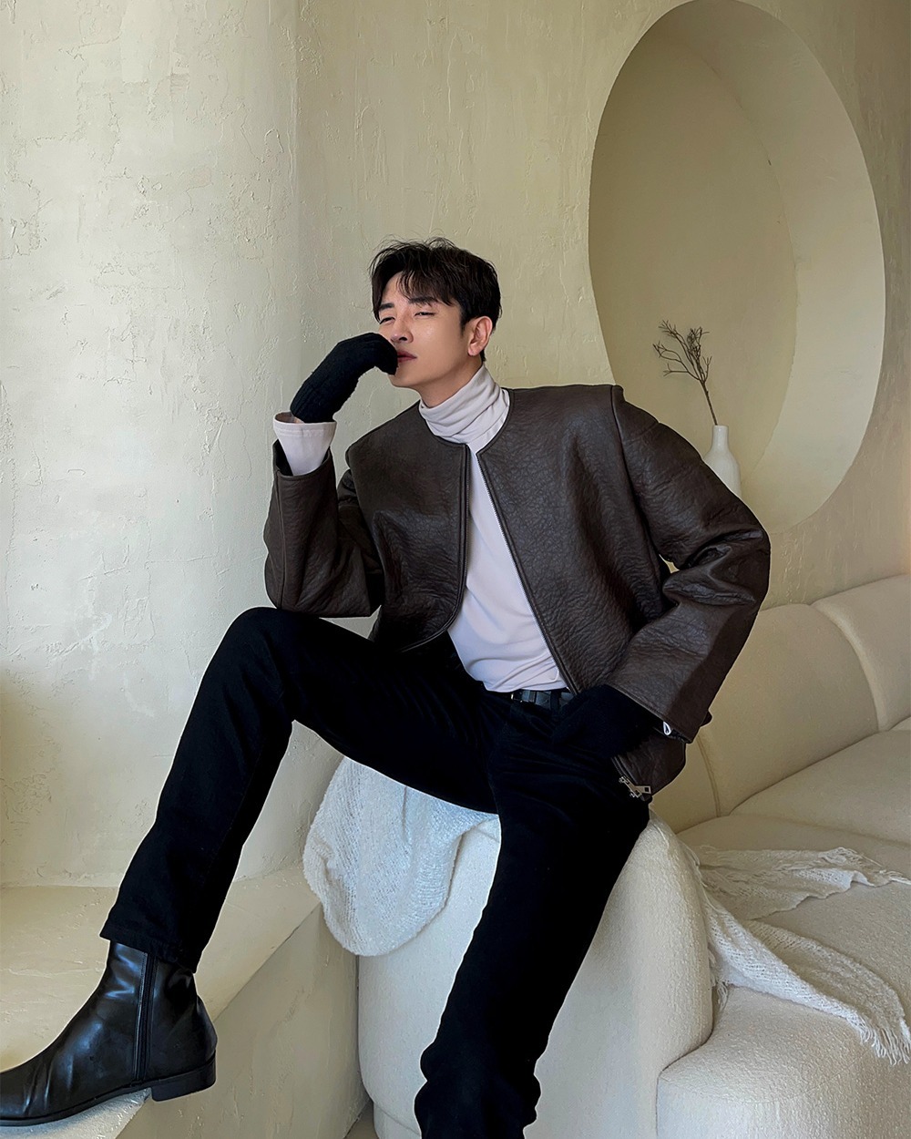 (韓國獨家特價)壓紋皮革外套