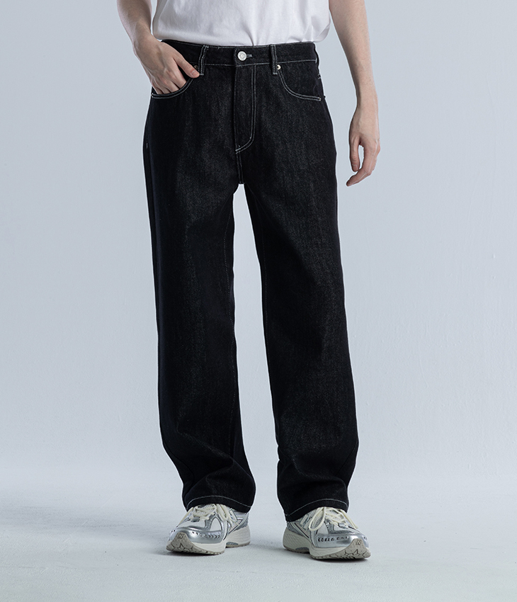 原色丹寧寬鬆直筒褲