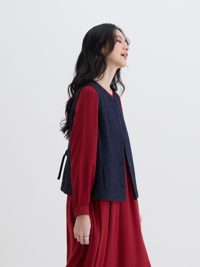 街頭男孩開襟抽繩背心-藏青