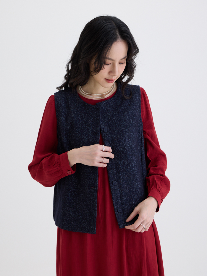 街頭男孩開襟抽繩背心-藏青