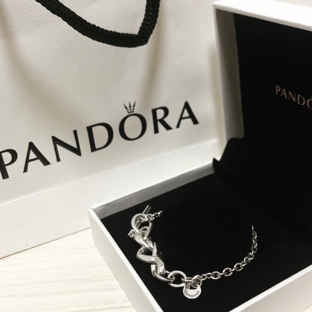 <情人節必買💕>PANDORA 潘朵拉 心意 交織 925銀 情侶款 OT型扣 手鏈 銀色