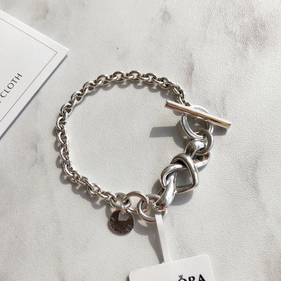 <情人節必買💕>PANDORA 潘朵拉 心意 交織 925銀 情侶款 OT型扣 手鏈 銀色