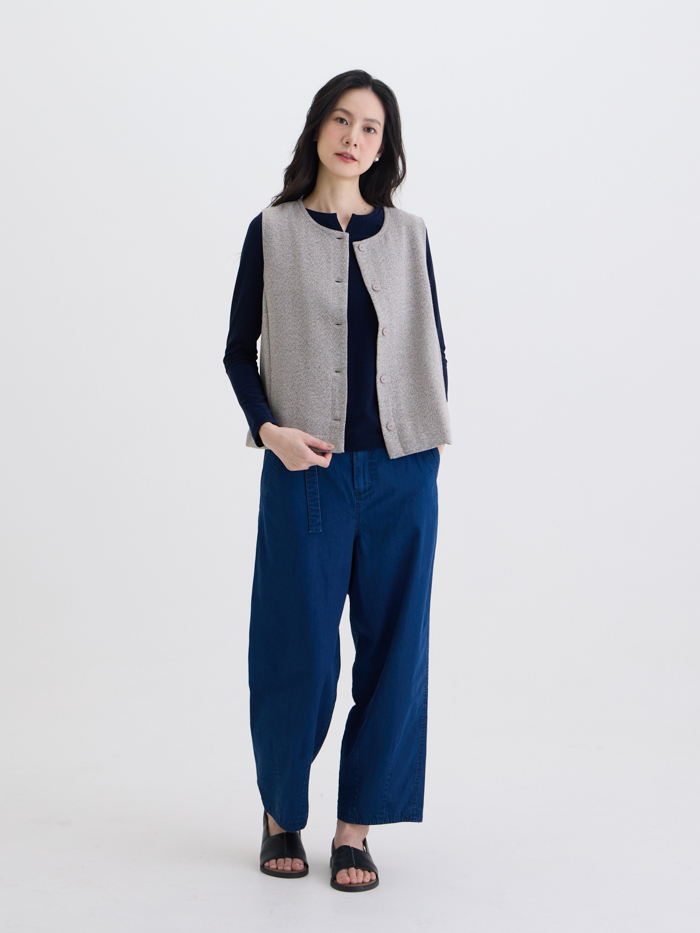 街頭男孩開襟抽繩背心-蕎麥灰